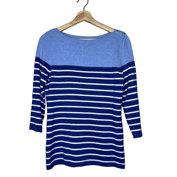 J. McLaughlin Boatneck Striped Sweater Quarter Sleeve Lightweight Blue Small - Picture 1 of 5